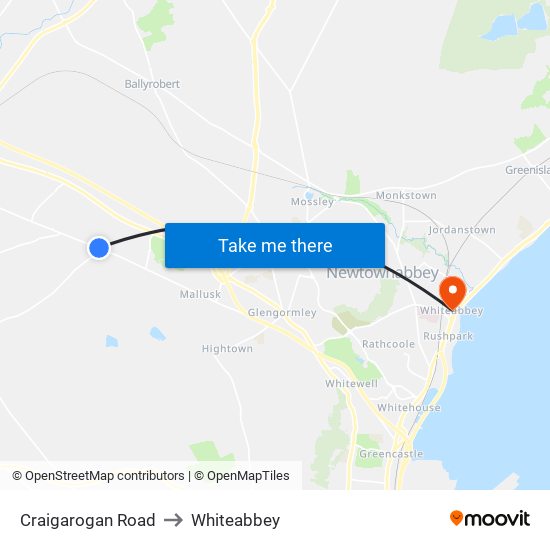 Craigarogan Road to Whiteabbey map