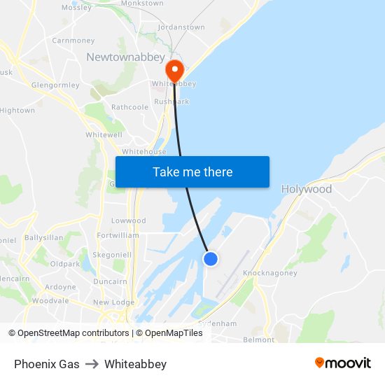 Phoenix Gas to Whiteabbey map