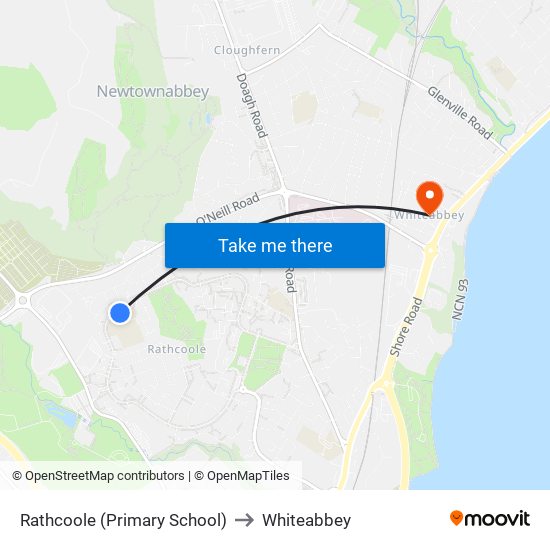 Rathcoole (Primary School) to Whiteabbey map