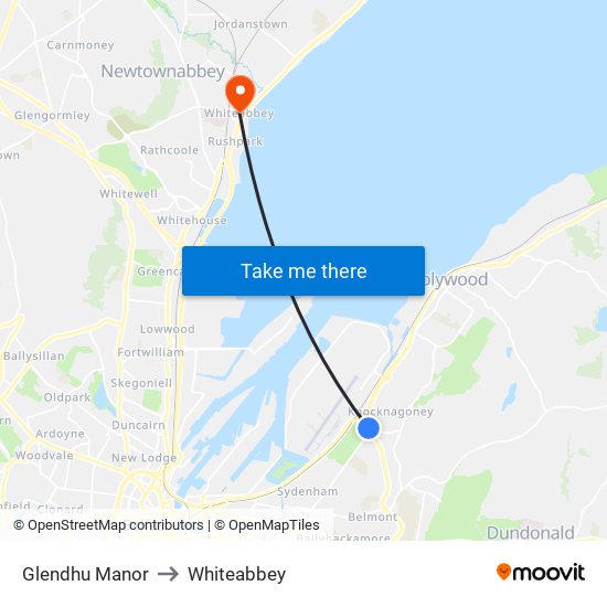 Glendhu Manor to Whiteabbey map