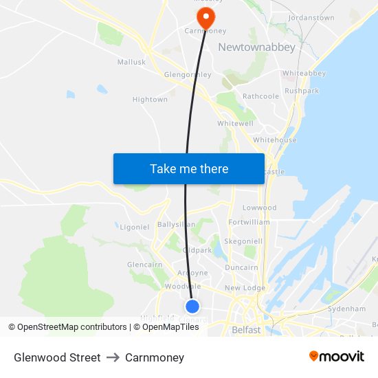 Glenwood Street to Carnmoney map