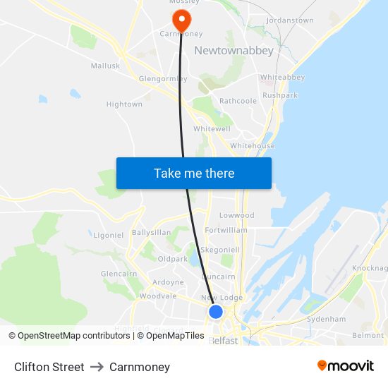 Clifton Street to Carnmoney map