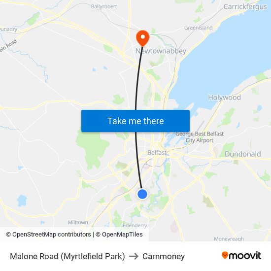 Malone Road (Myrtlefield Park) to Carnmoney map