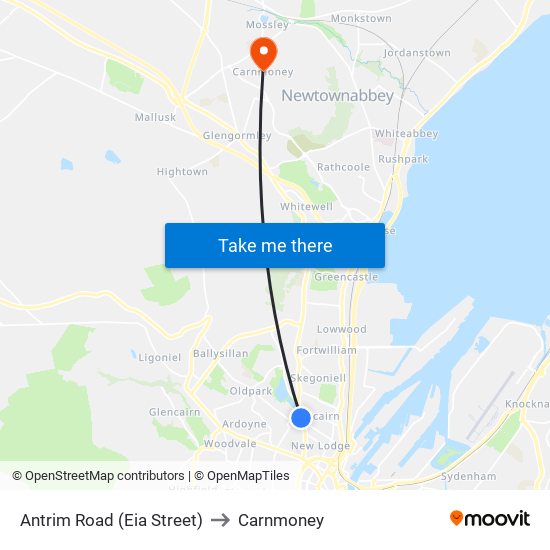 Antrim Road (Eia Street) to Carnmoney map