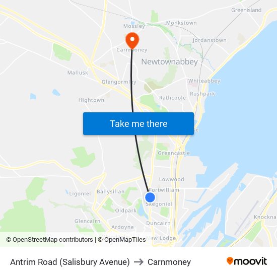 Antrim Road (Salisbury Avenue) to Carnmoney map