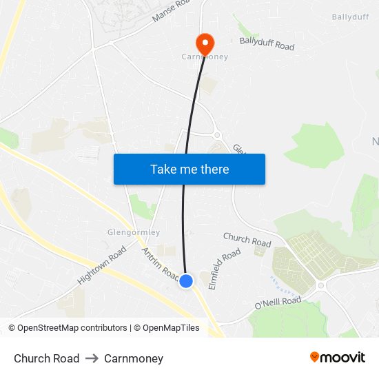 Church Road to Carnmoney map