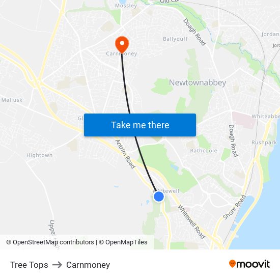 Tree Tops to Carnmoney map