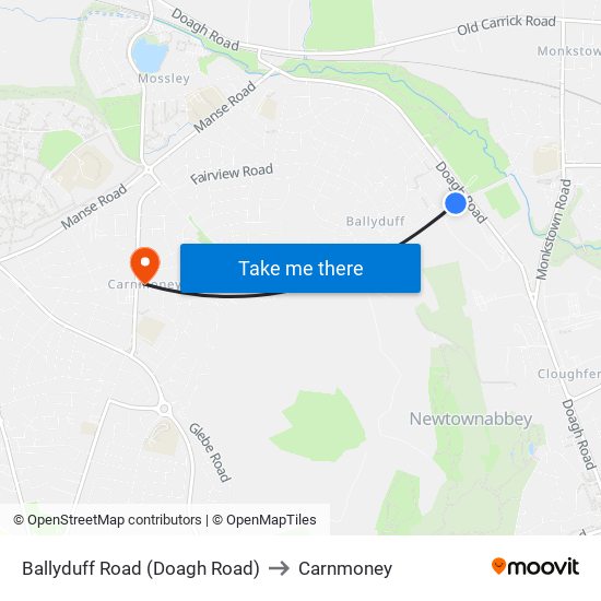 Ballyduff Road (Doagh Road) to Carnmoney map