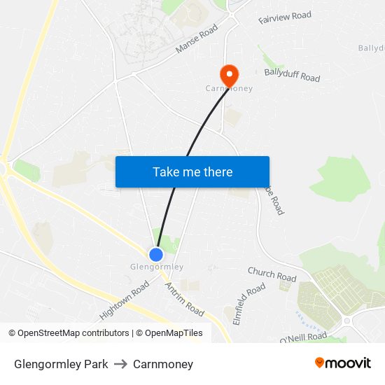 Glengormley Park to Carnmoney map