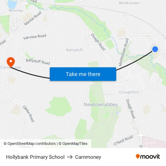 Hollybank Primary School to Carnmoney map