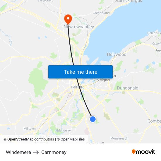 Windemere to Carnmoney map