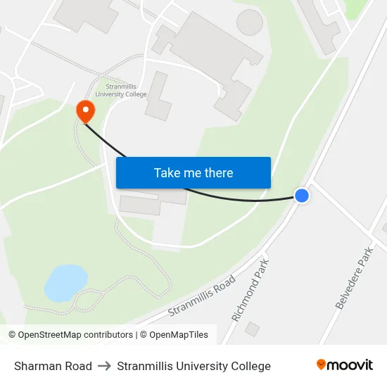 Sharman Road to Stranmillis University College map