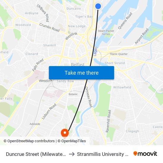 Duncrue Street (Milewater Road) to Stranmillis University College map