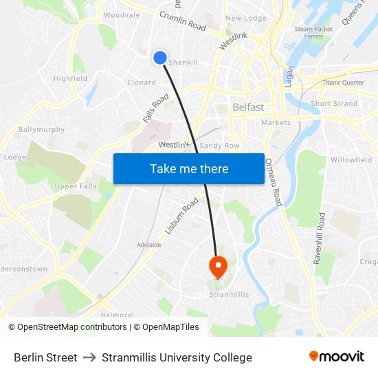 Berlin Street to Stranmillis University College map