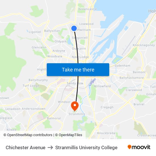 Chichester Avenue to Stranmillis University College map
