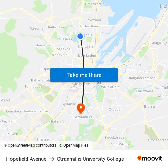 Hopefield Avenue to Stranmillis University College map