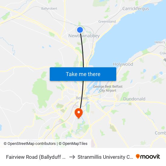 Fairview Road (Ballyduff Shops) to Stranmillis University College map