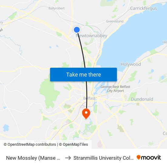 New Mossley (Manse Way) to Stranmillis University College map