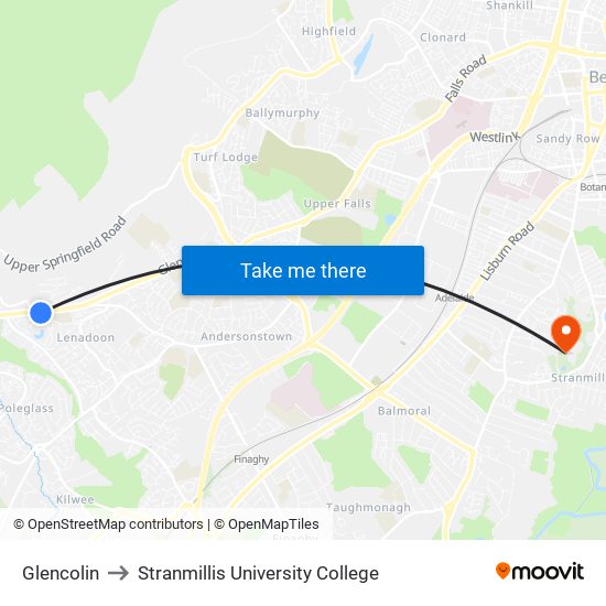 Glencolin to Stranmillis University College map