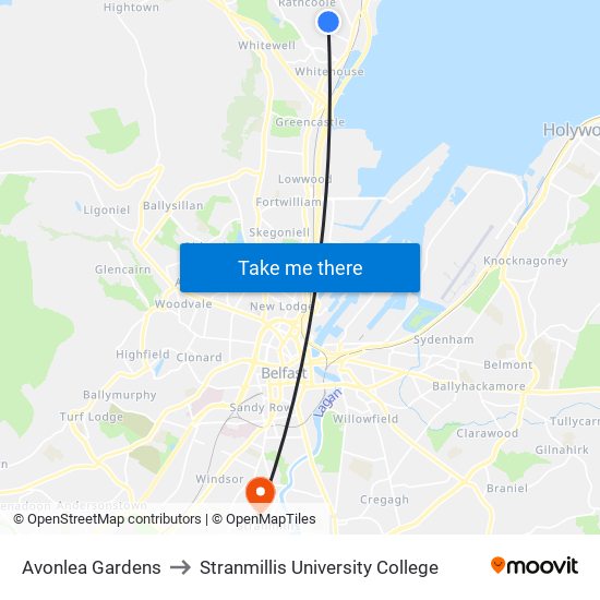 Avonlea Gardens to Stranmillis University College map