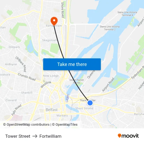 Tower Street to Fortwilliam map