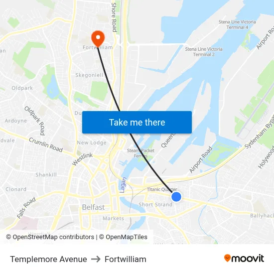 Templemore Avenue to Fortwilliam map