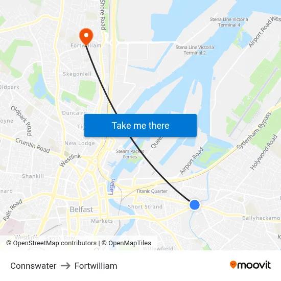 Connswater to Fortwilliam map