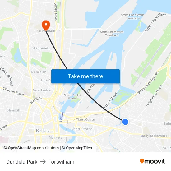Dundela Park to Fortwilliam map