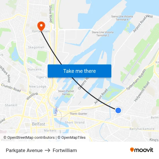 Parkgate Avenue to Fortwilliam map