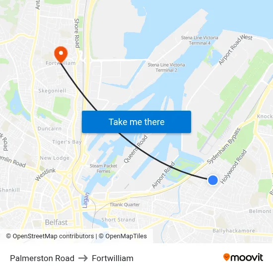 Palmerston Road to Fortwilliam map