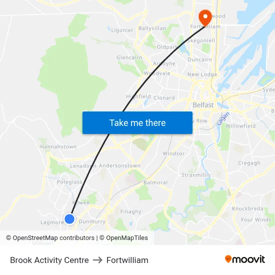 Brook Activity Centre to Fortwilliam map
