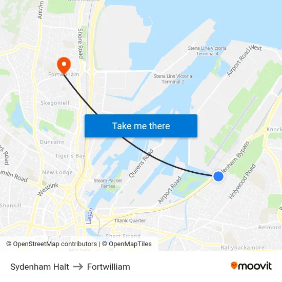 Sydenham Halt to Fortwilliam map