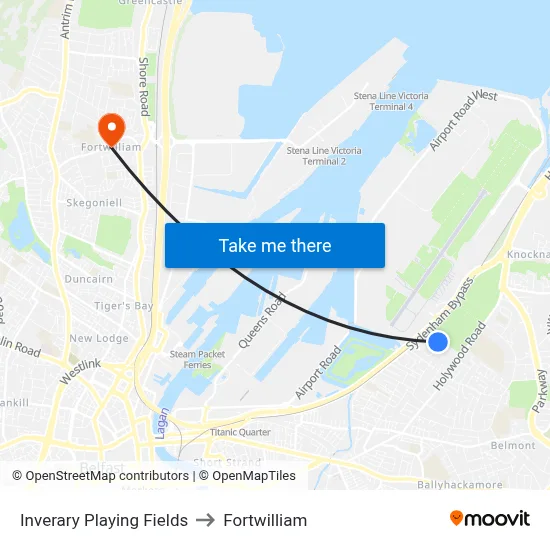 Inverary Playing Fields to Fortwilliam map