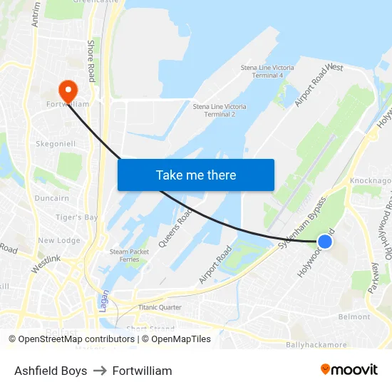 Ashfield Boys to Fortwilliam map