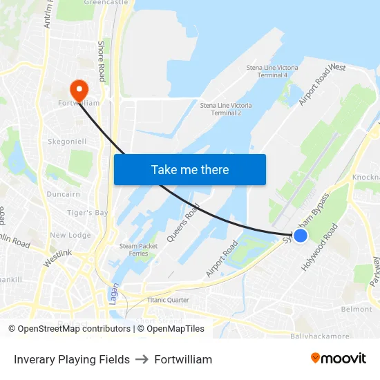 Inverary Playing Fields to Fortwilliam map