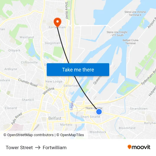 Tower Street to Fortwilliam map