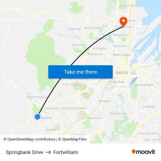 Springbank Drive to Fortwilliam map