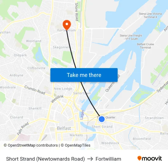 Short Strand (Newtownards Road) to Fortwilliam map