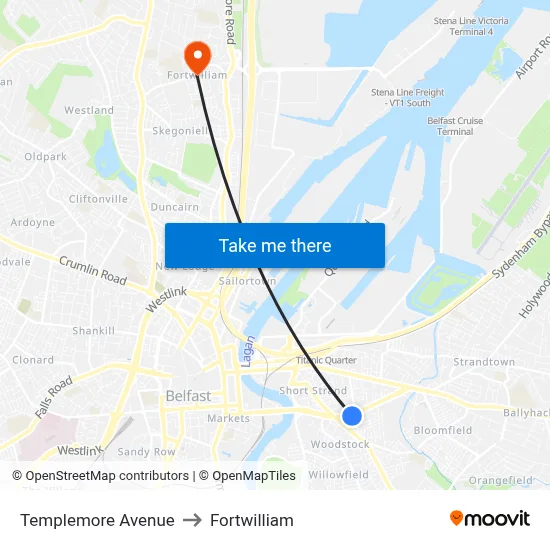 Templemore Avenue to Fortwilliam map