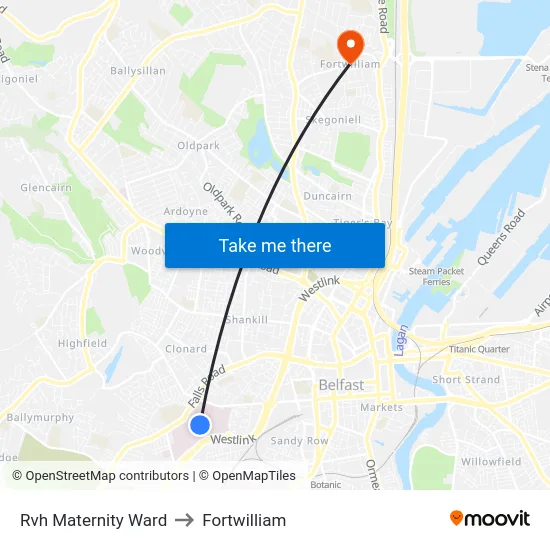 Rvh Maternity Ward to Fortwilliam map