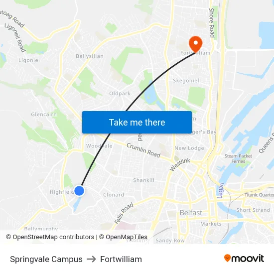 Springvale Campus to Fortwilliam map
