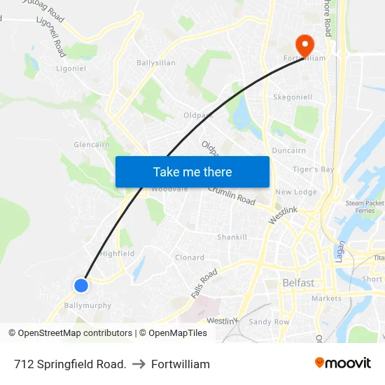712 Springfield Road. to Fortwilliam map