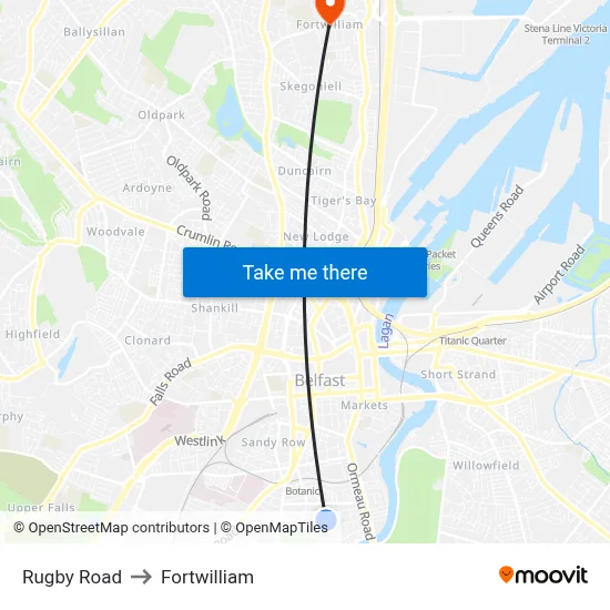 Rugby Road to Fortwilliam map