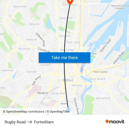 Rugby Road to Fortwilliam map