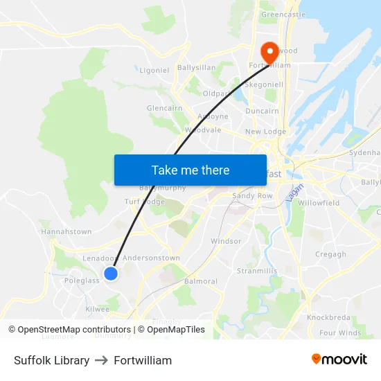 Suffolk Library to Fortwilliam map