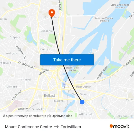 Mount Conference Centre to Fortwilliam map