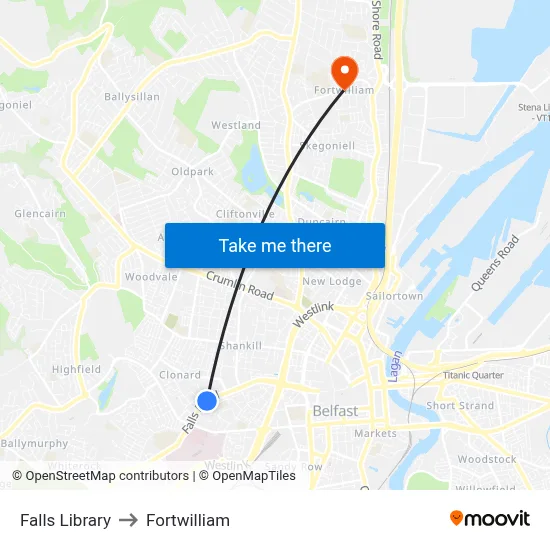 Falls Library to Fortwilliam map