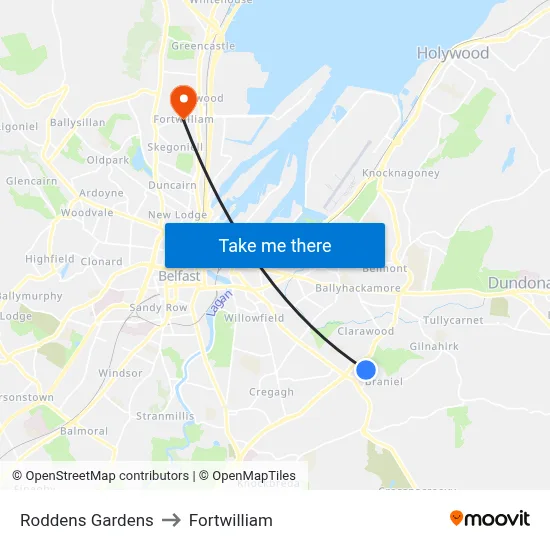 Roddens Gardens to Fortwilliam map