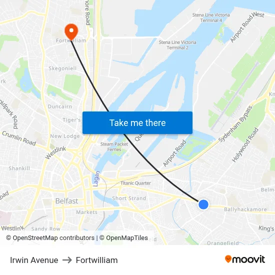 Irwin Avenue to Fortwilliam map
