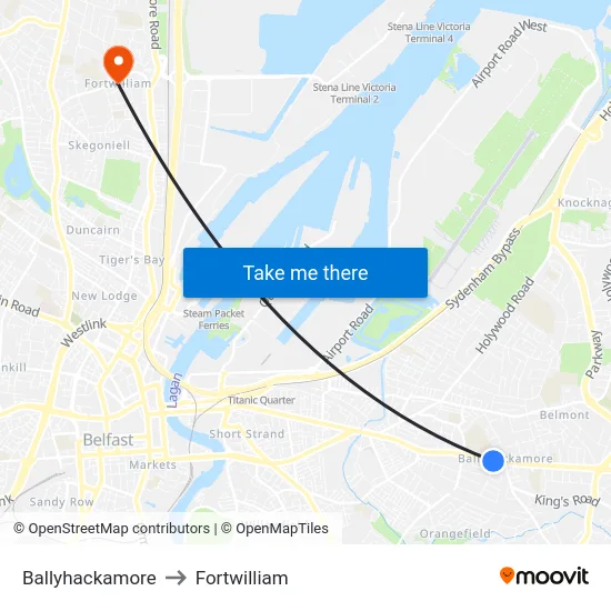Ballyhackamore to Fortwilliam map
